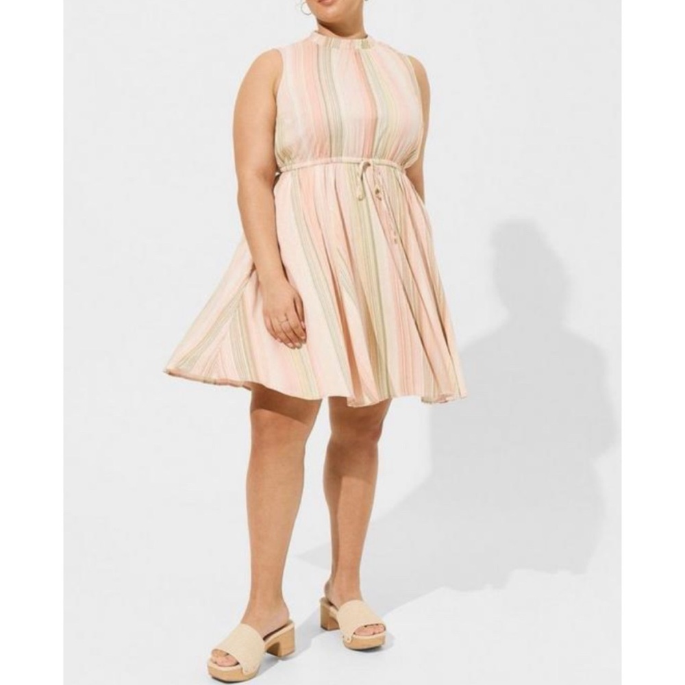 🆕 Striped Mini Stretch Challis Hi-Low Dress 1 1X 14 16 NWT Torrid New!